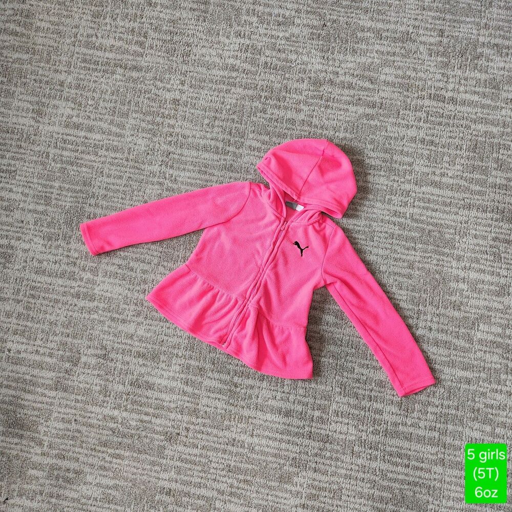 Puma girl's fleece hooded zip up jacket bright hot pink size 5